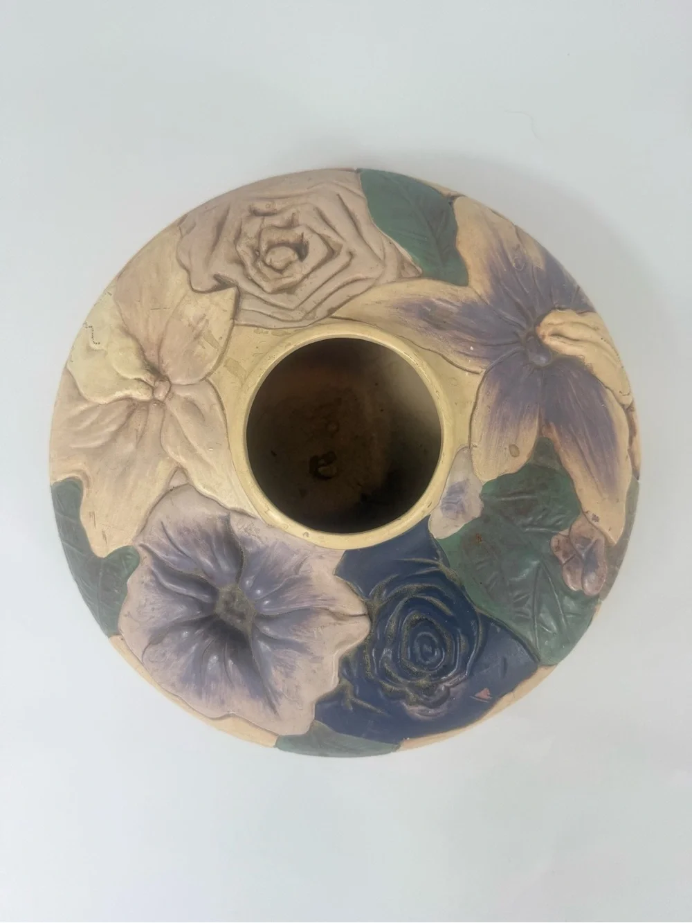 Vintage Hand Painted Handcrafted Purple Cream Floral Vase Homemakers Idea Co